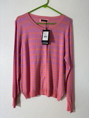 Blanca Women's Cardigan US Size 14 Pink Orange Striped Button-Front NEW